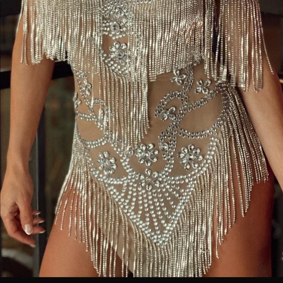 Rhinestone Dress/Bodysuit in White - Picture 10 of 11